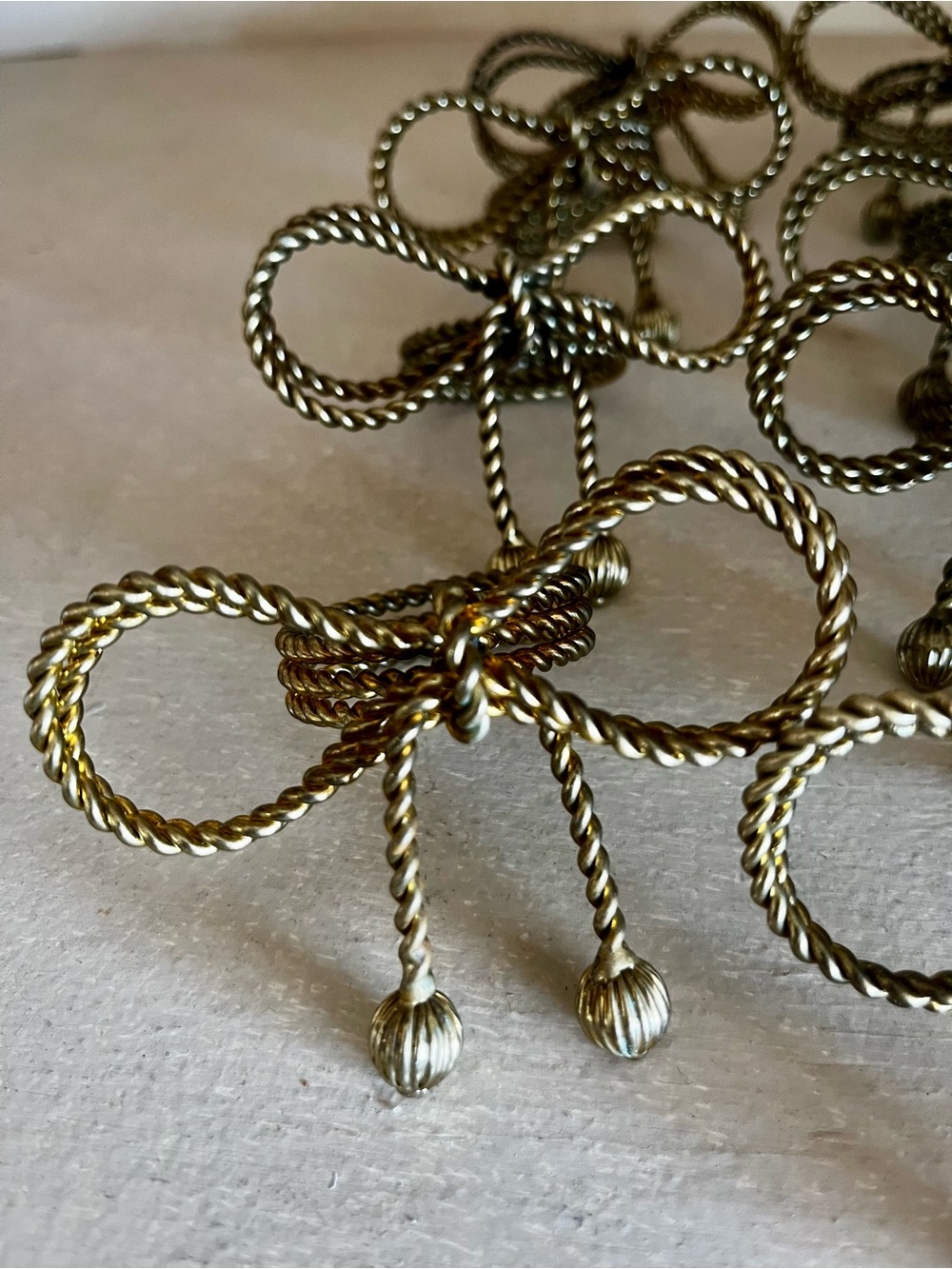 Elegant Brass Bow Twisted Rope Napkin Rings Set of 8